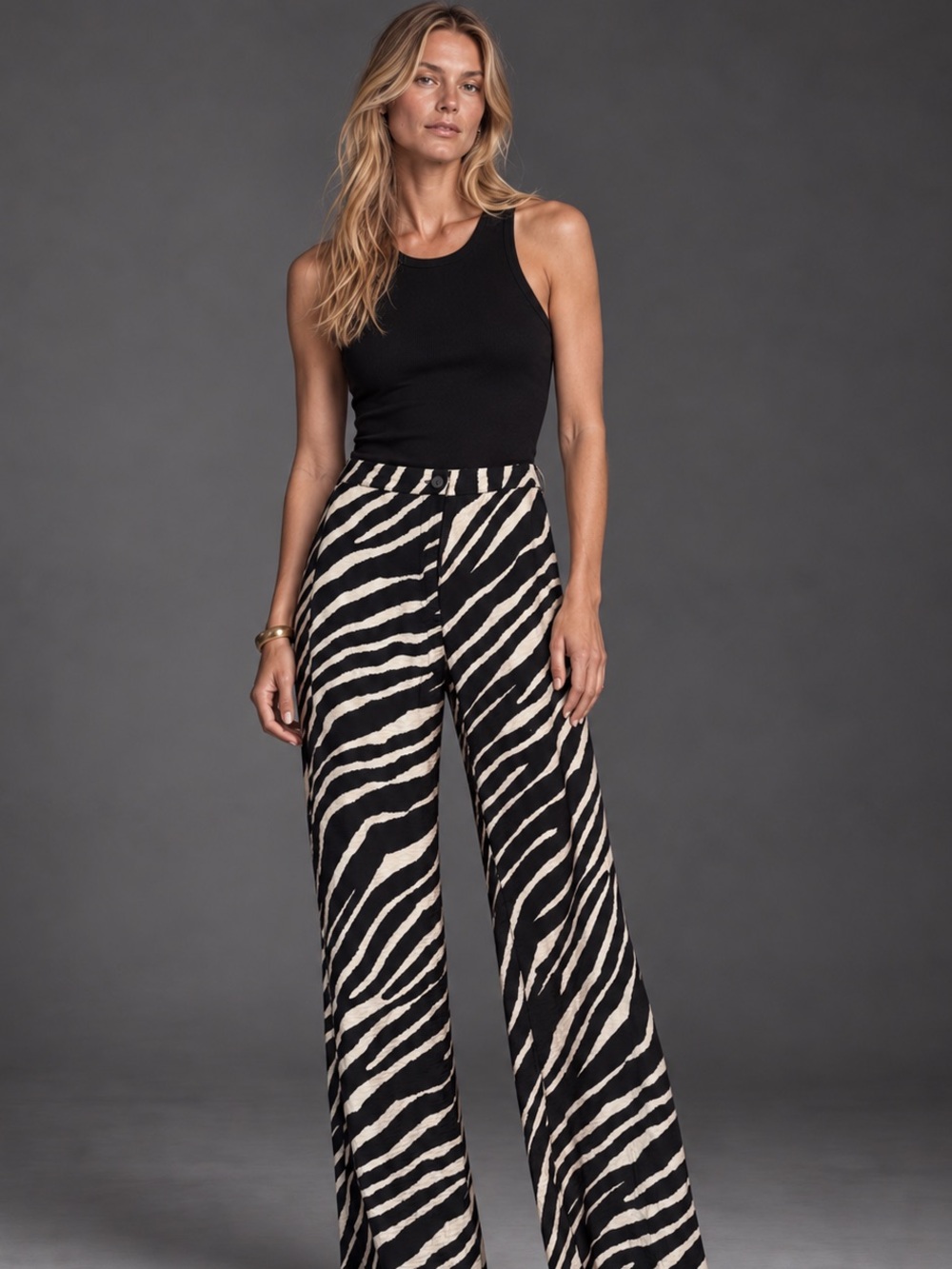 Sincerely Jules Zebra Print Wide Leg Pants Black Cream L